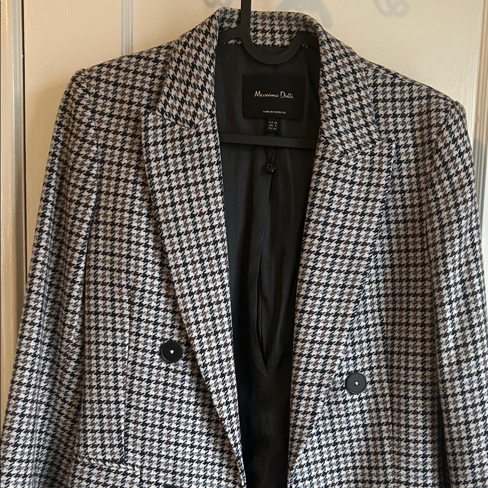 Massimo Dutti Wool Navy Checkered Blazer sz 2